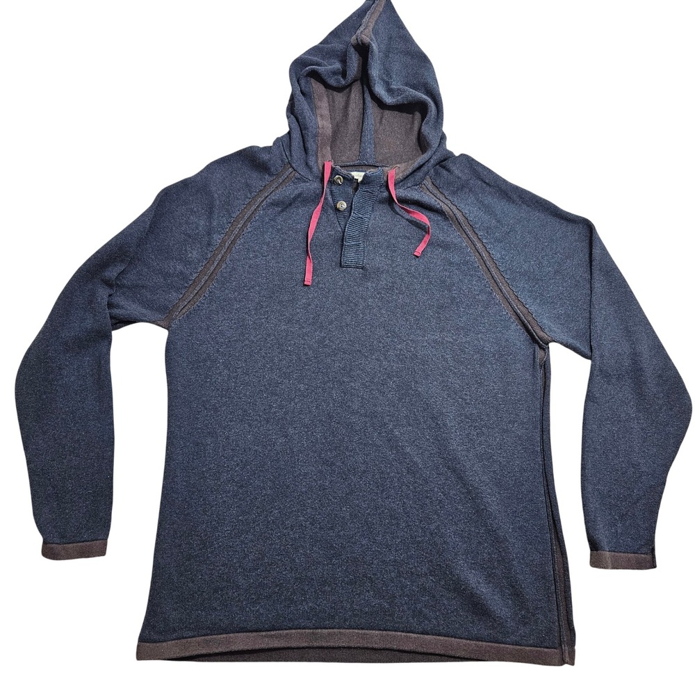 Carbon2Cobalt Hoodie XL Blue Cotton Cashmere Henley Raglan Contrast Trim